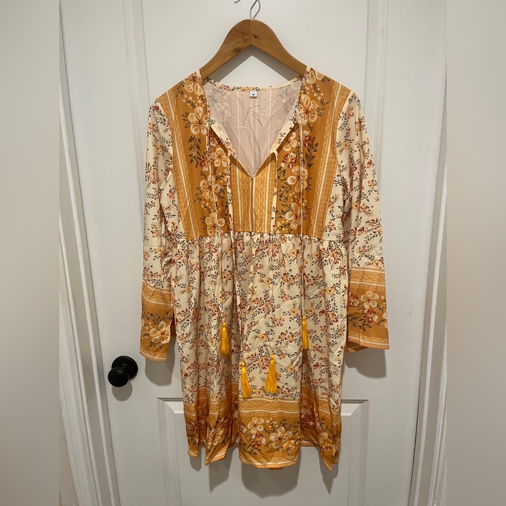 Floral Bohemian Dress with Tassels NWOT
